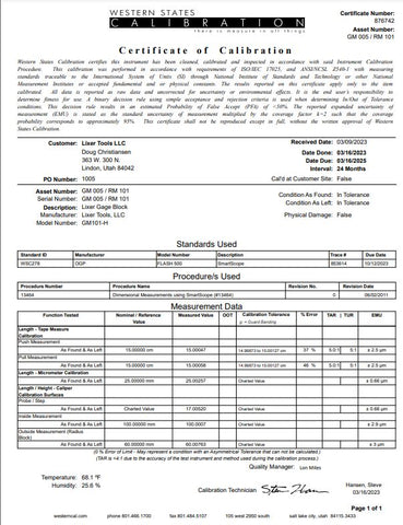 Lixer Metric Only Gage Block with NIST Traceable Certification (GH101-GM10-NIST) Hardened Stainless Steel 10 cm slot