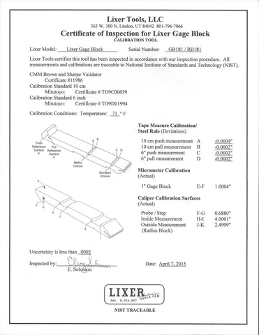 Master Gage Block Set (GH-SM-SET-ISO) One Standard Gage Block & One Metric Gage Block (2 tool set)  ISO Certified