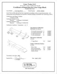 Lixer H Gage Block NIST Traceable (GH101-NIST) Hardened Stainless Steel (one tool with standard and metric)