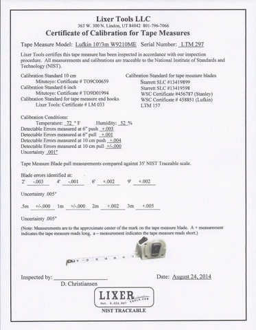 10 ft/3M Lufkin Tape Measure W9210ME 1/2" wide blade (LUF-W9210ME)