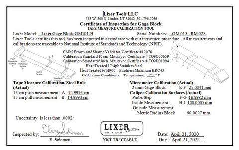 Master Gage Block Set (GH-SM-SET-NIST) One Standard Gage Block & One Metric Gage Block (2 tool set) NIST traceable
