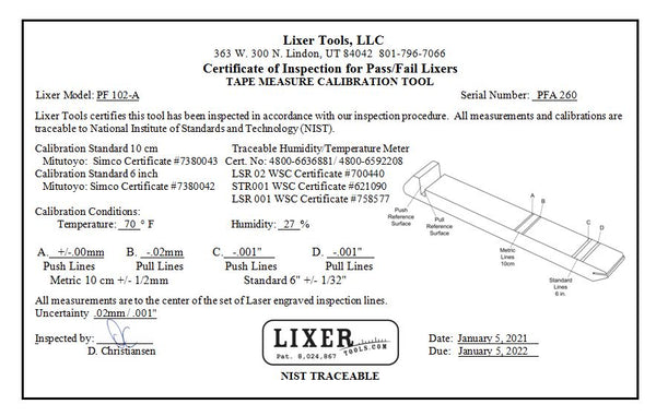 Lixer Tools Tape Measure Calibration