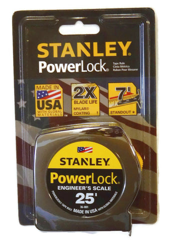 25 ft. Stanley Power Lock Tape Measure 36-081 Engineers Scale decimal ft
