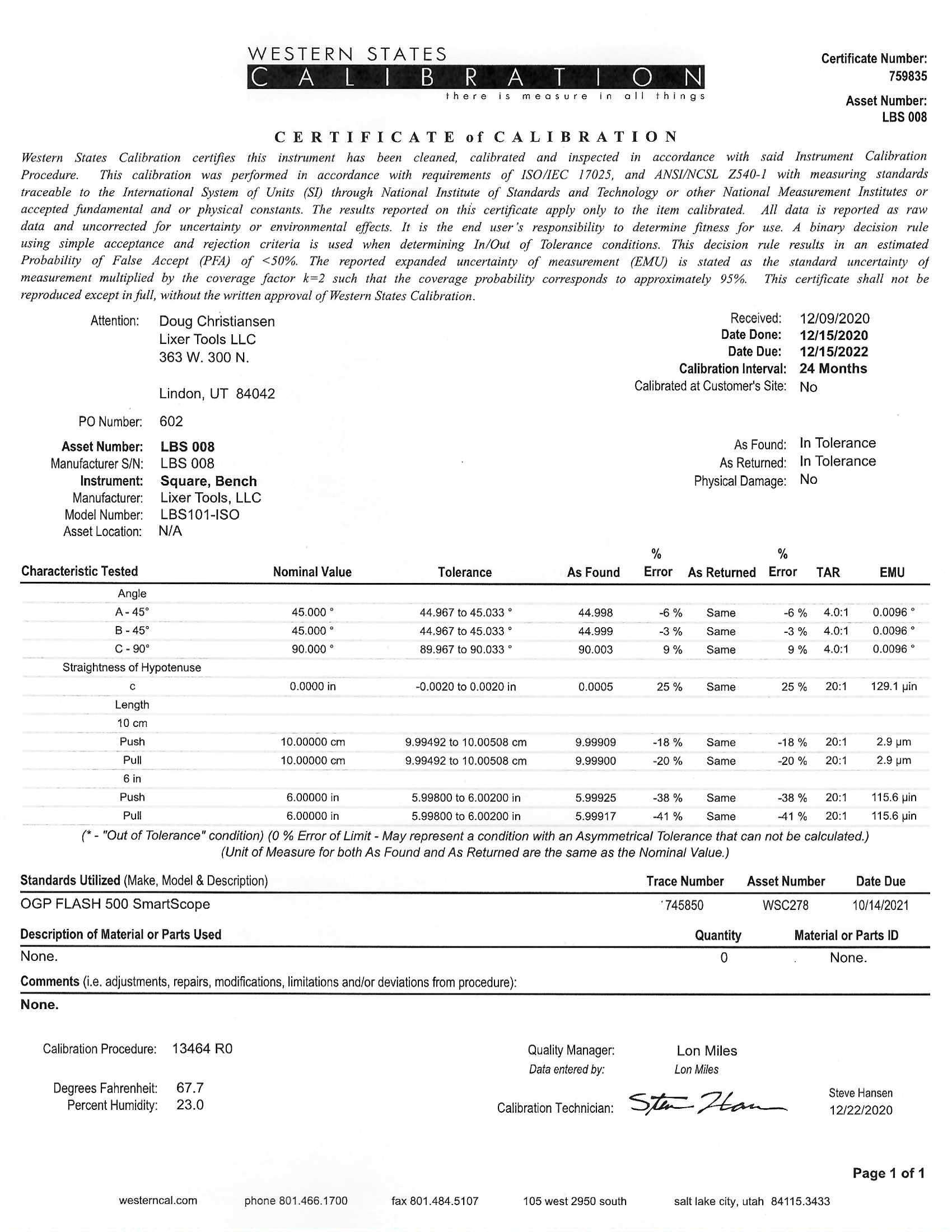 Lixer Bench Square Calibration Tool for tape measures, squares, angles Lixer Tools