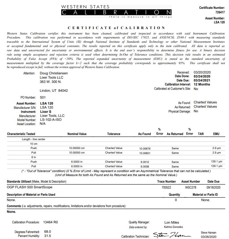 Lixer S tape measure calibration tool Lixer Tools