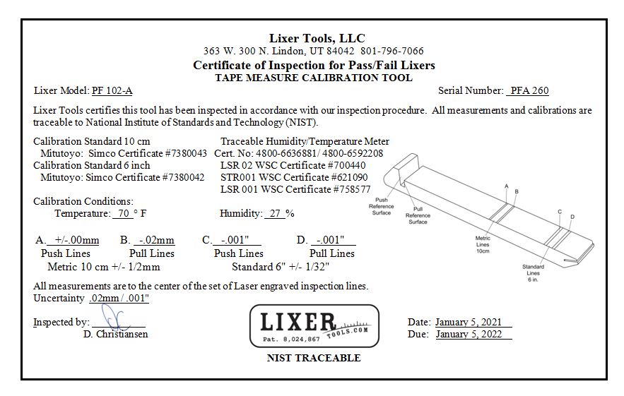 Lixer Pass/Fail tape measure calibration tool – Lixer Tools