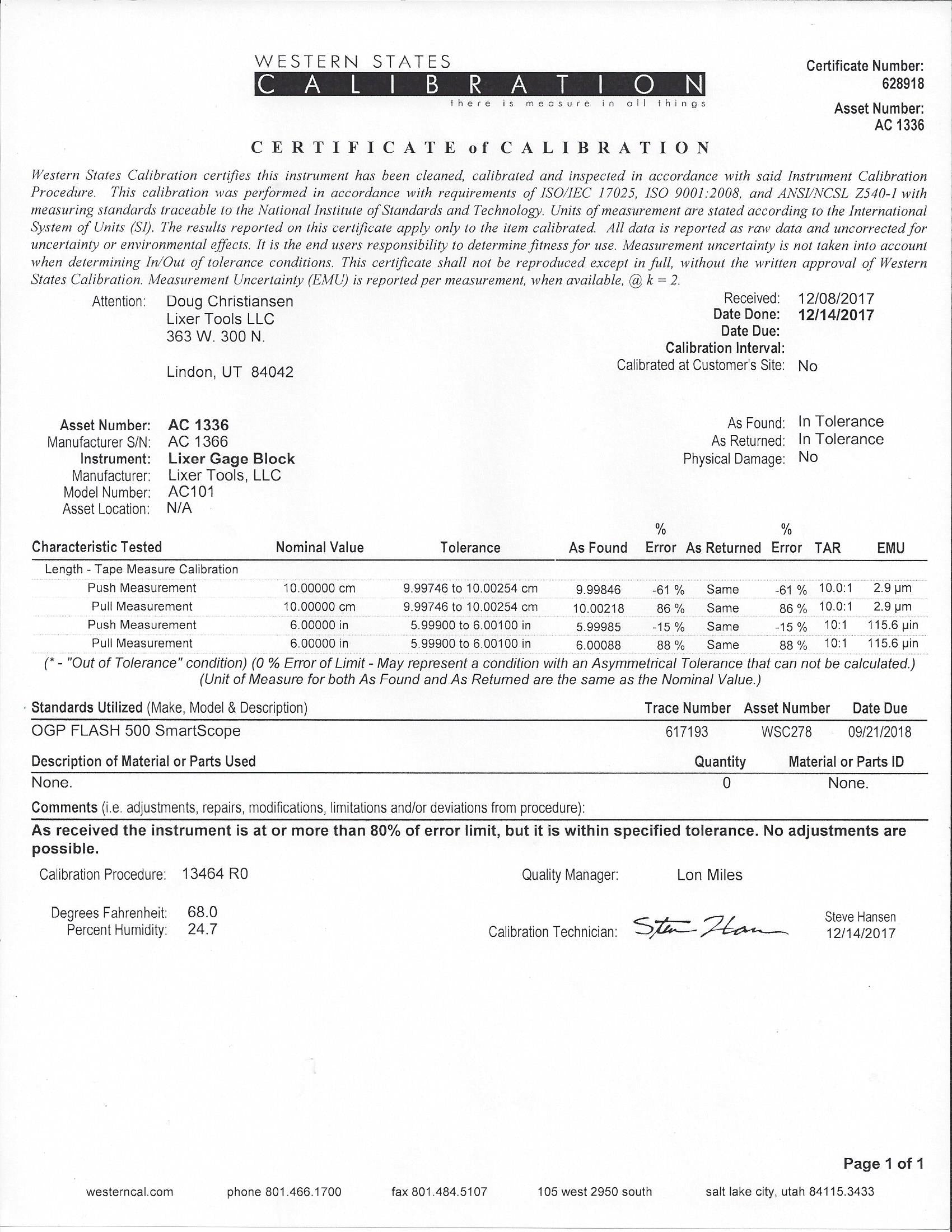 Lixer AClass Tape Measure Calibration Tool with ISO inspection Lixer Tools
