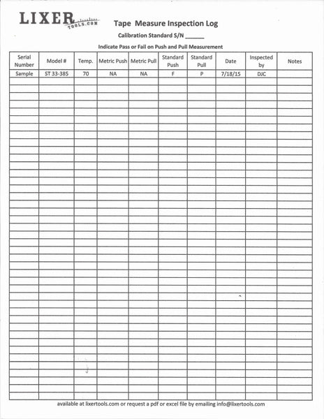 Tape Measure Inspection Log (TMIL) Free Download
